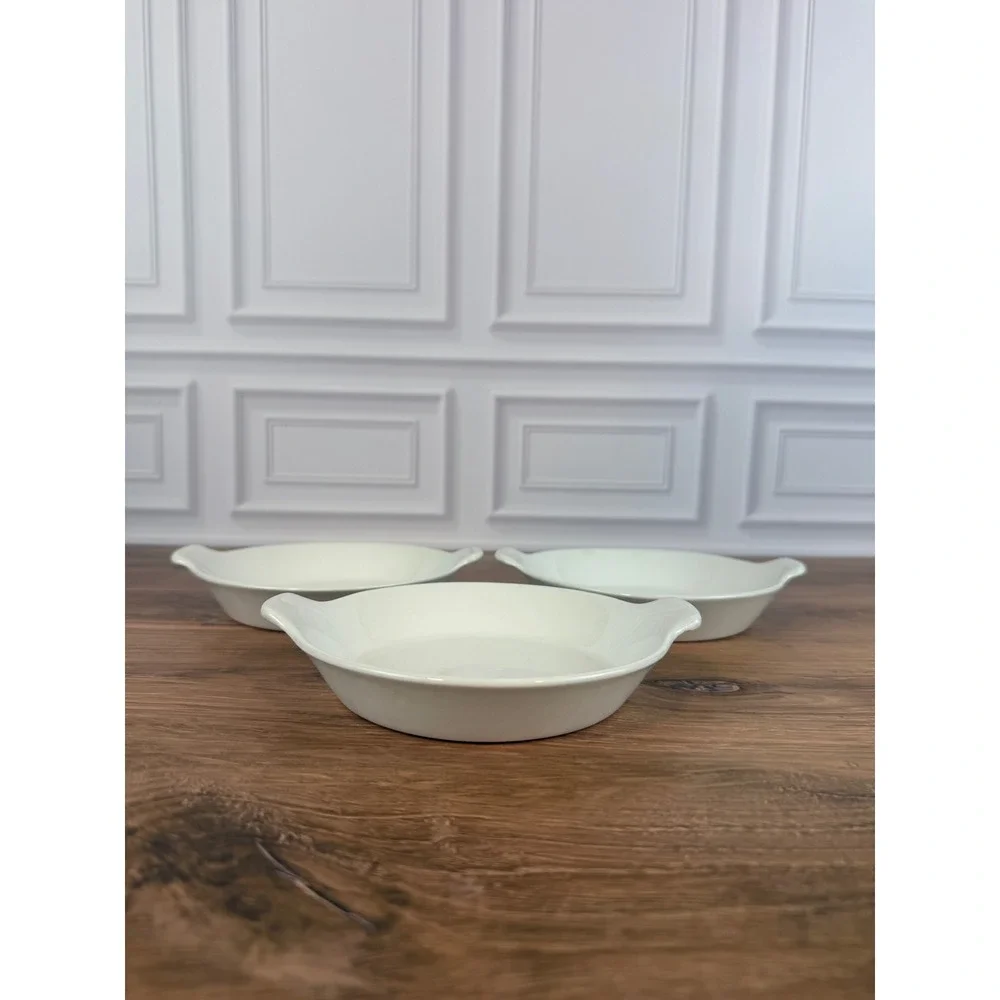 VTG Set of 3 Arabia Finland White Porcelain Au Gratin Baking Dish Skillet 5 1/2